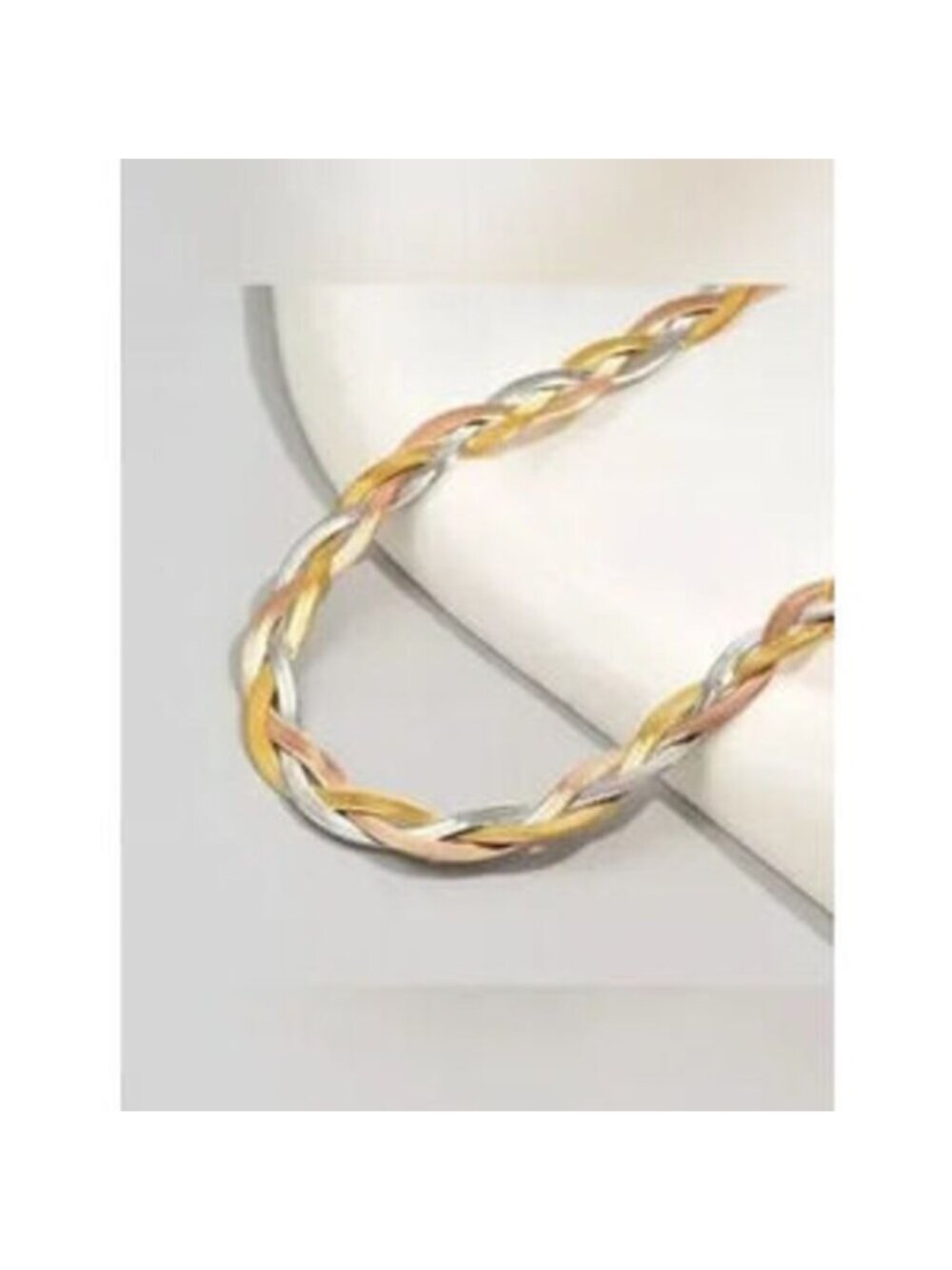 Gold Stainless Steel Tri-Tone Braided Necklace Dainty - Picture 3 of 4
